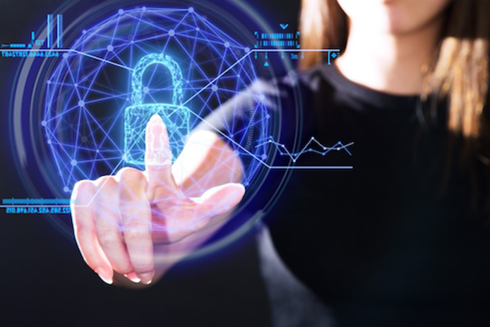 A person toughing a digital glowing lock