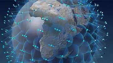  A digital illustration of a global satellite constellation orbiting Earth