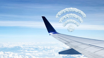 Plane flying with a wifi cloud above it