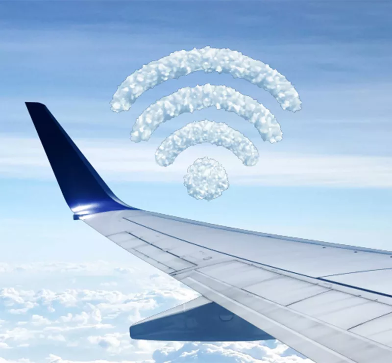 Plane flying with a wifi cloud above it