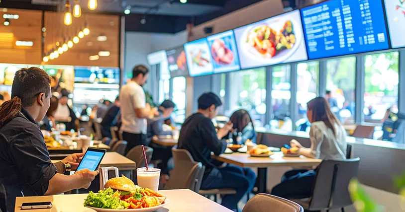 fast food restaurant with digital menu boards