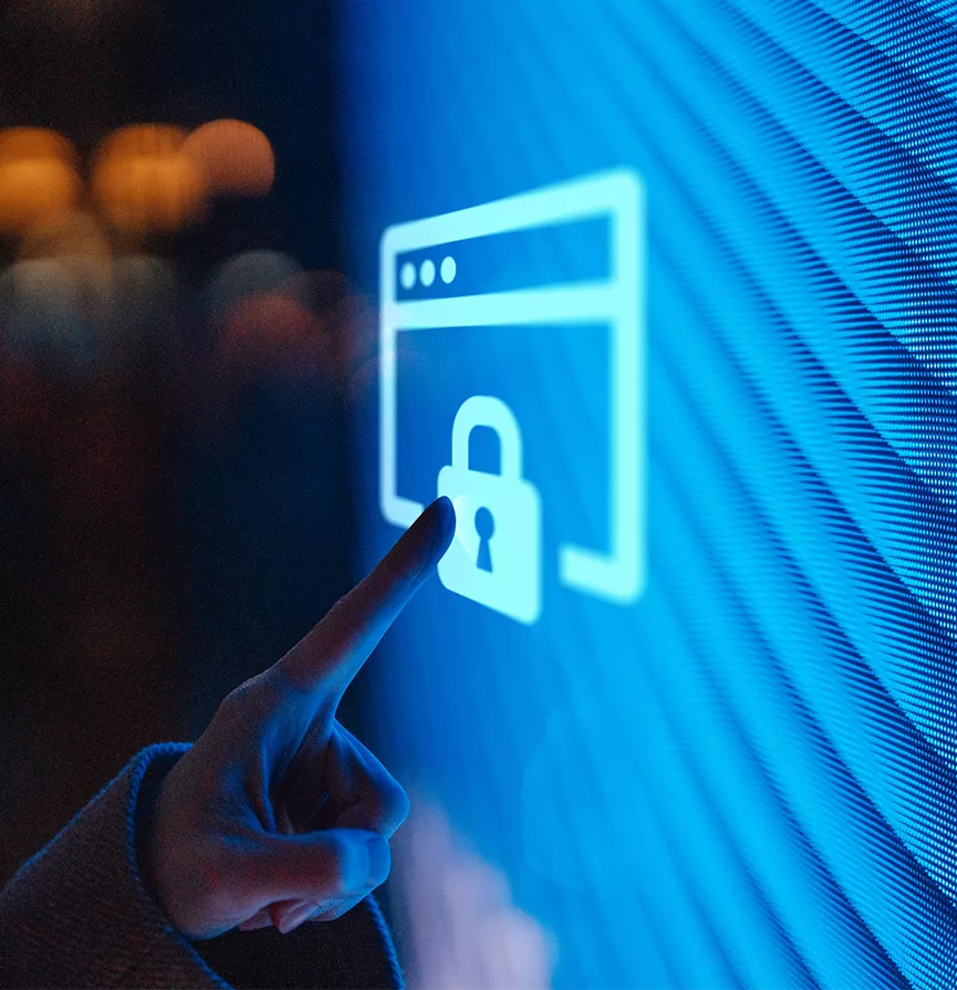 person touching lock screen on digital interface