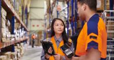 workers in a warehouse on connected devices
