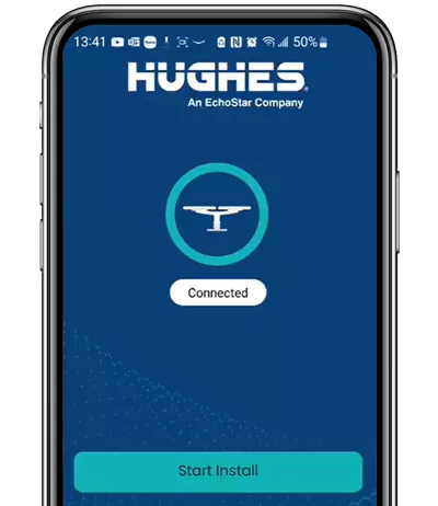 Hughes LEO App mock on phone