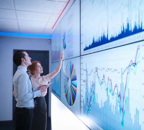 two colleagues looking at charts
