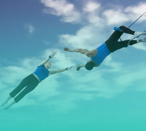 gymnasts flying through the air