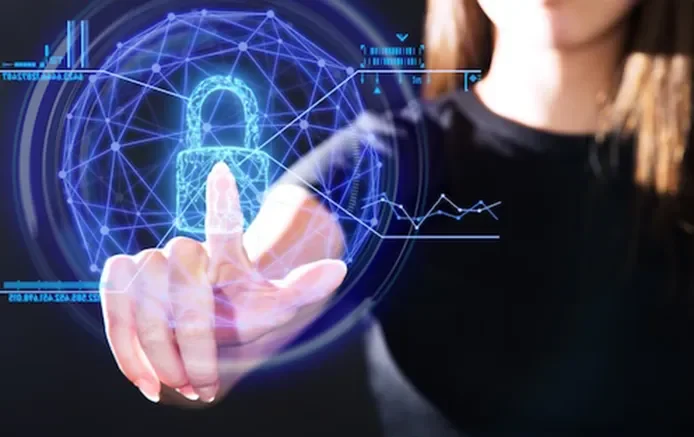 A person toughing a digital glowing lock