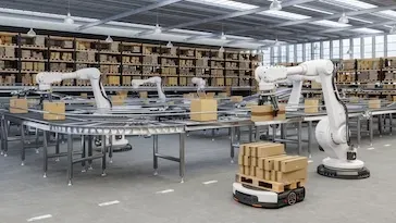 A manufacturing warehouse with robots
