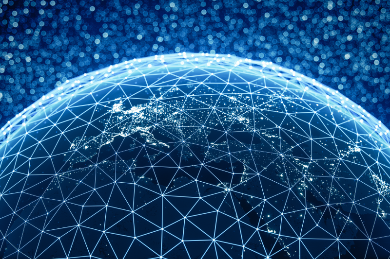 world with grid above