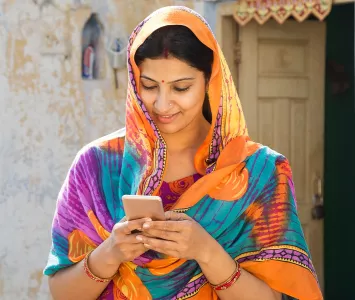 image of Indian woman on cell phone