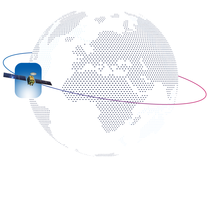 Hughes HTS satellite orbiting around connected globe