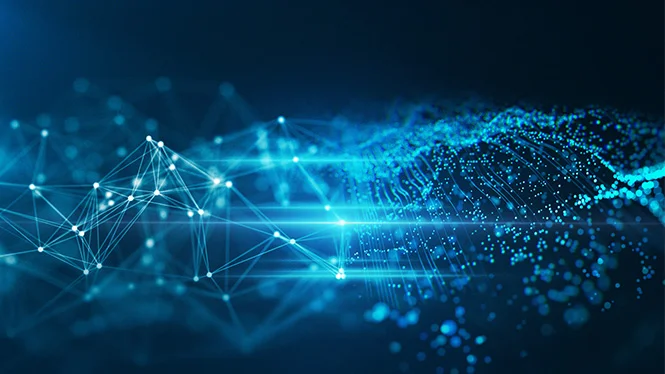 Network and digital data connection on black background