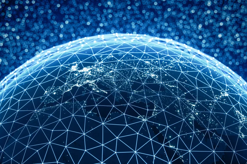 globe with mesh network covering it