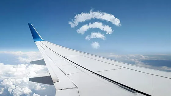 Airplane wing with a wifi symbol above
